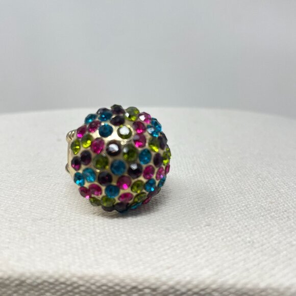 Rainbow‎ Multicolor Disco Ball Cocktail Ring Stretch Band Gold-Tone - Picture 6 of 10